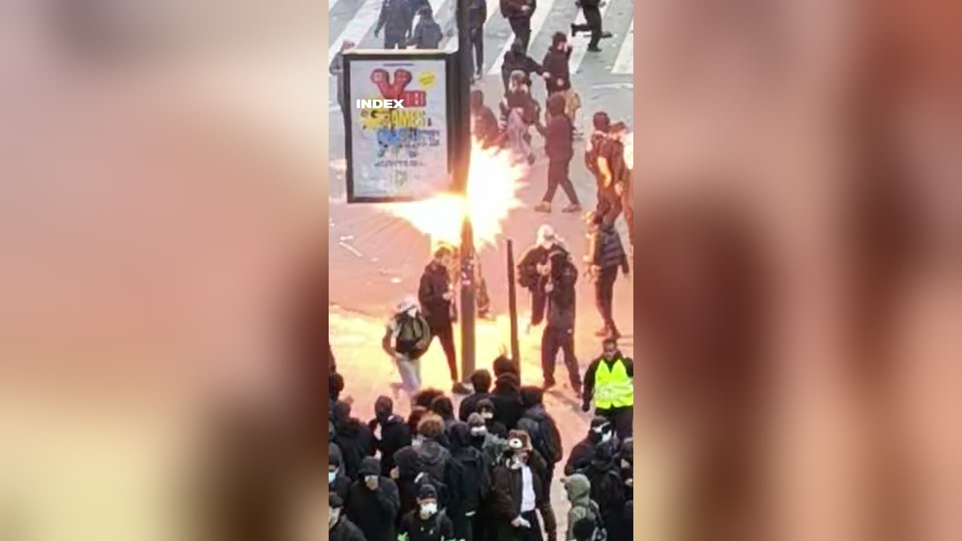 A grenade exploding among protesters on Place de la République, Paris, 17 October 2026