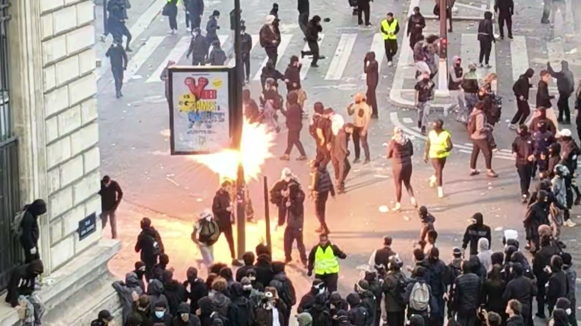 A grenade exploding among protesters on Place de la République, Paris, 17 October 2026