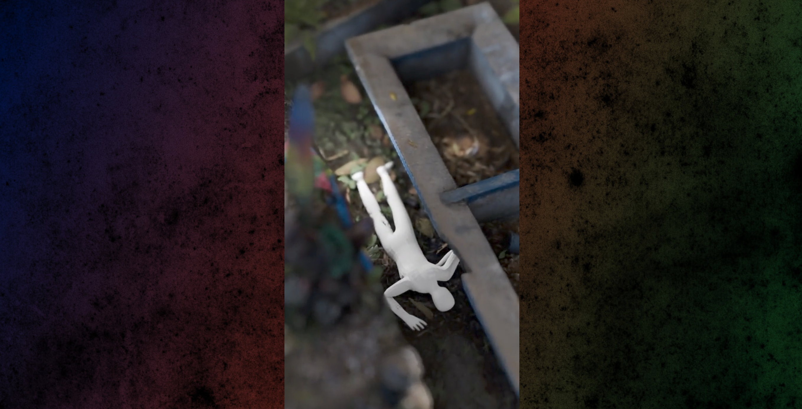 Reconstitution 3D d’Index : modèle d’un corps au sol, le long d’un caniveau, sur les lieux du siège de Saint-Louis.