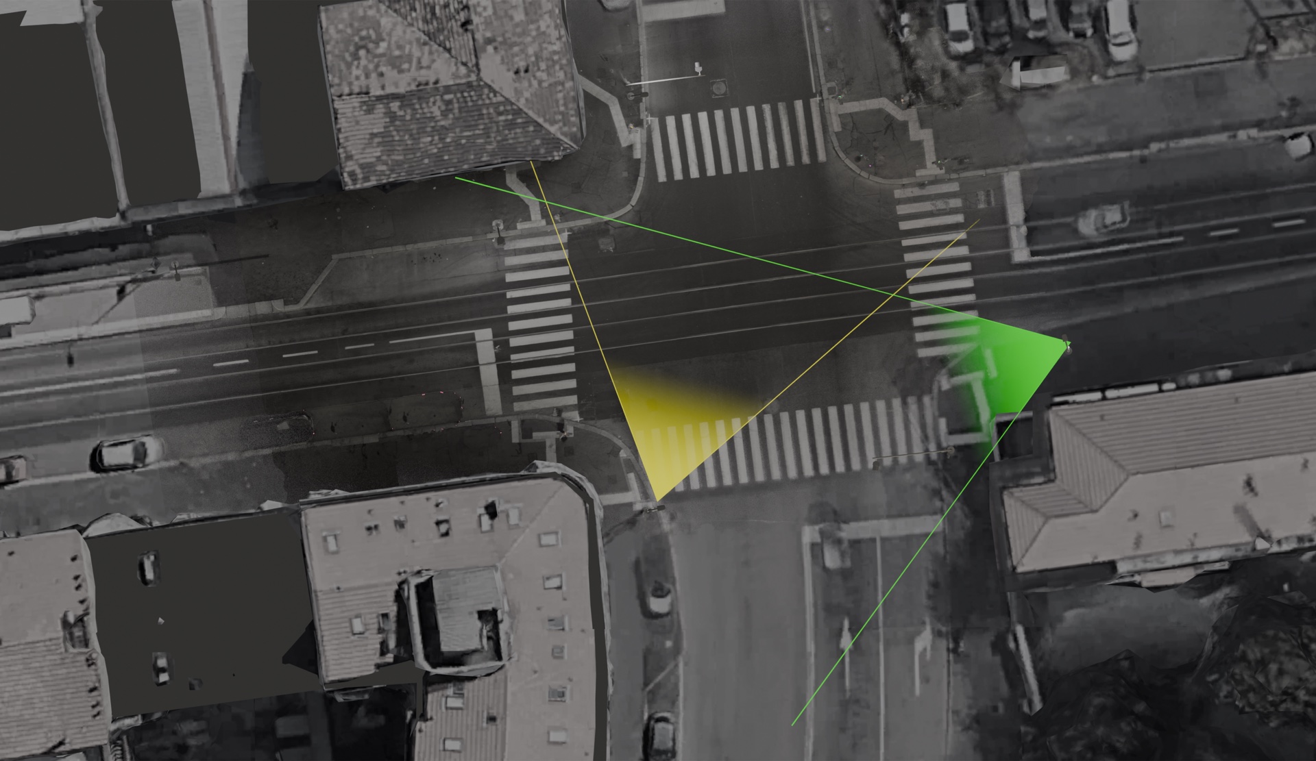 Vue du carrefour Ripamonti/Quaranta et position des caméras de surveillance