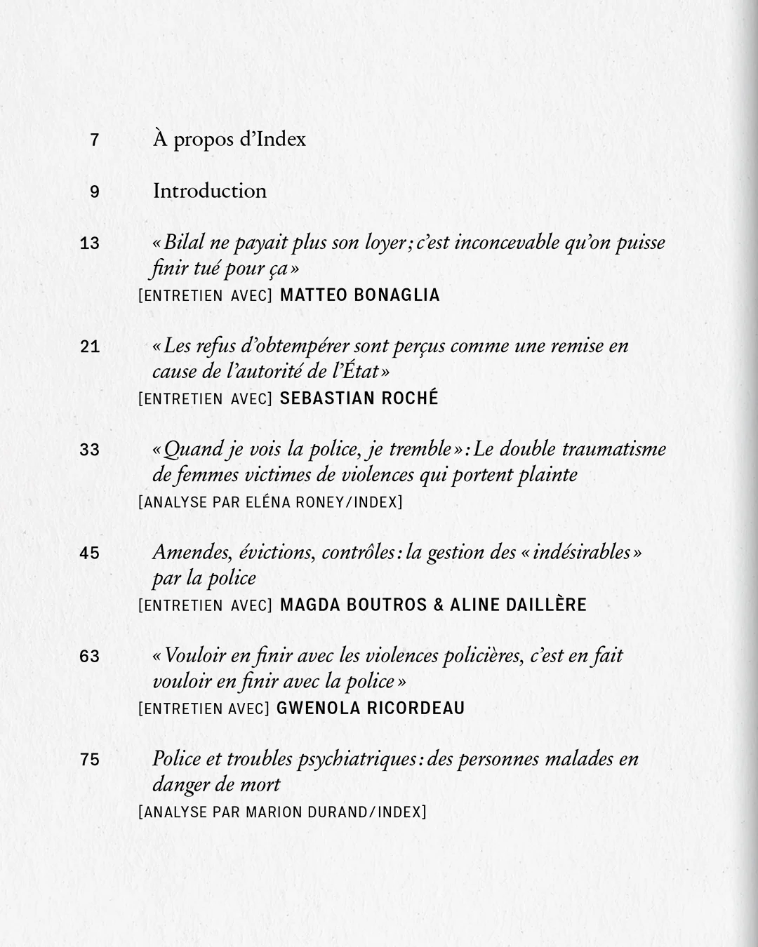 Table of contents of Éclairages (1/2)